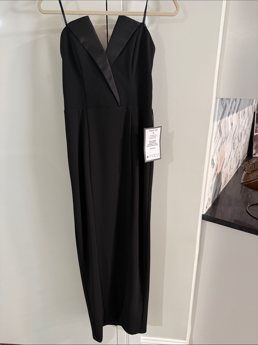 Betsy & Adam Black Strapless Satin-Trim Evening Dress